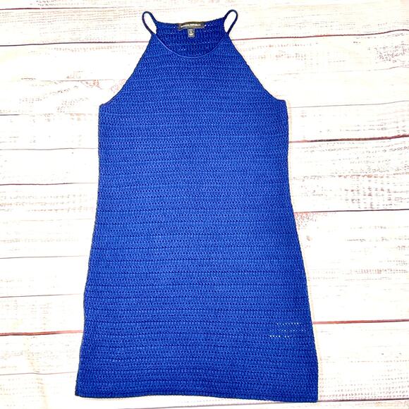 Banana Republic‎ Royal Blue Crochet Open Knit Halter Mini Dress Small Sleeveless - Picture 1 of 10